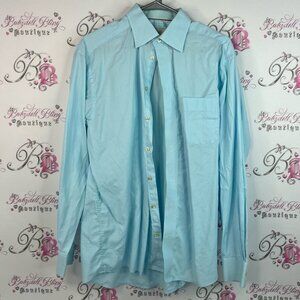 Eton button up long sleeve bright light Sky Blue Dress Shirt pockets collared